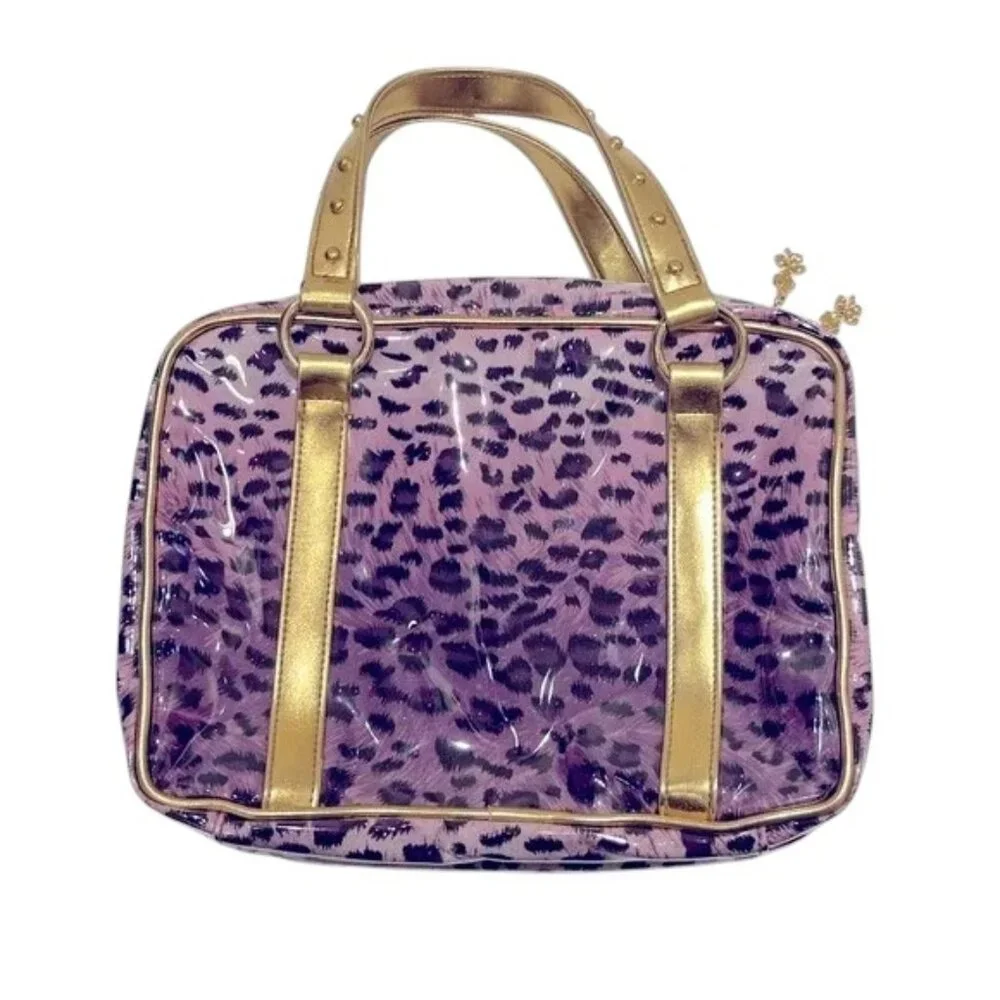 Betsey Johnson Purple Cheetah Cosmetic Bag EUC